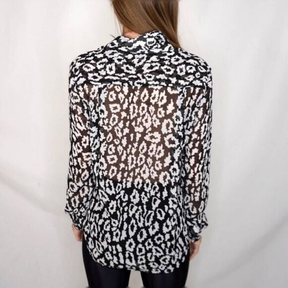 The Kooples Animal Print Leopard Semi-Sheer Chiffon Button Down Blouse Sz 0 - Picture 4 of 10